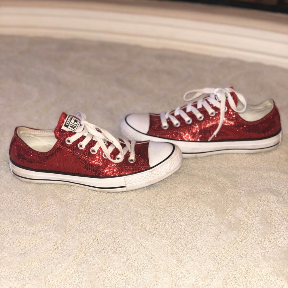 Red glitter converse sneakers running shoes tennis